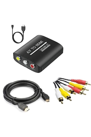 4379 Rca Av To Hdmi Çevirici 3rca Dönüştürücü Adaptör 1080p + Hdmi Kablo + Rca Kablo