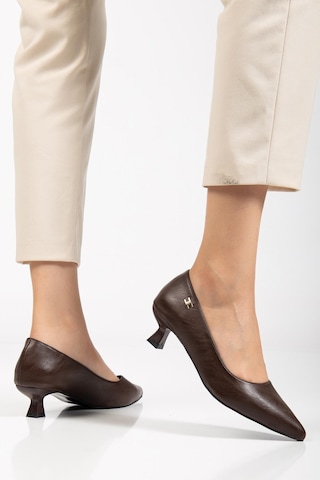 Suins Molina Model Kadın Mini Topuklu Stiletto Ayakkabı Kahve