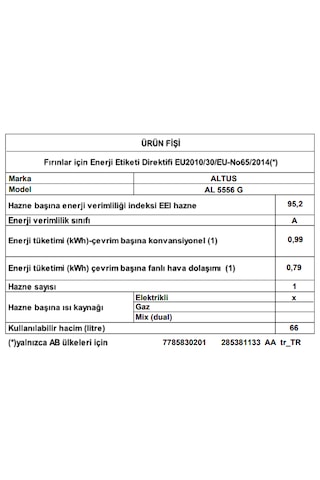 Altus Al 5556 G 66 L Fan Destekli Fırın