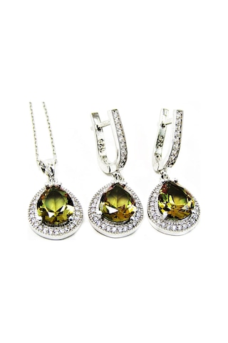 Zultanit Damla Taşlı Gümüş Kadın Kolye Küpe Seti (436889519)