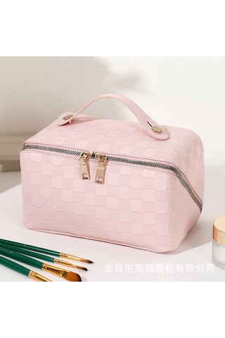 Reedark Kahverengi Siyah Desenli Büyük Kapasiteli Makyaj Çantası - Su Geçirmez, İki Yönlü Reçine, Sağlıklı Kullanım, Konforlu Saklama Kahverengi