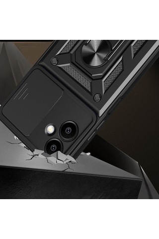 Galaxy A06 Uyumlu Magnetik Standlı Kamera Korumalı Zore Sürgülü Vega Kapak-siyah Siyah