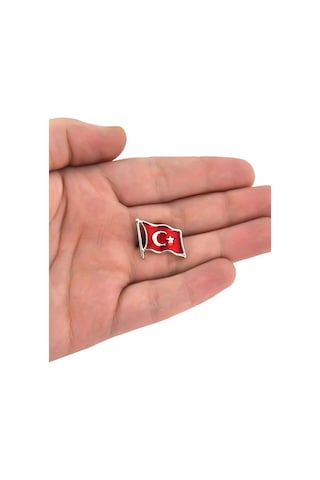 Anahtarlık Sepeti Türk Bayrağı Rölyef Dalgalı Rozet 2x1,5 Cm - Nikel