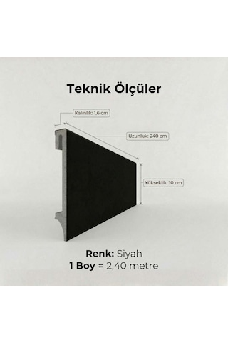 Espumo Kompozit Süpürgelik 10 cm Siyah | Suya Dayanıklı Parke Duvar Süpürgelik 2,40 m ESP406