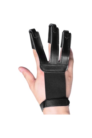 Yaleker Okçular İçin Siyah İnek Derisi 3 Parmak Koruyucu Eldiven - 20x7 Cm, 30 G