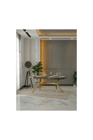 Zae Mdf Yemek Masası 90x170 Cm Siyah Mermer/gold Siyah Mermer/gold