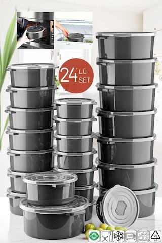 Nandy Home Mikrodalga Ve Difrizde Kullanılabilen Saklama Kabı Seti Yuvarlak 24'Lü Antrasit
