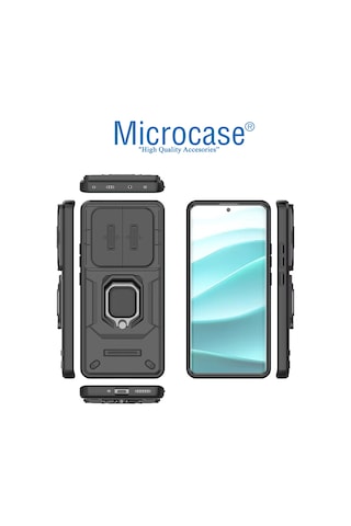 Microcase Xiaomi Poco M8 / Redmi Note 15 5g İle Uyumlu Kamera Kapaklı Manyetik Mıknatıslı Yüzük Standlı Kılıf-al5128 Siyah