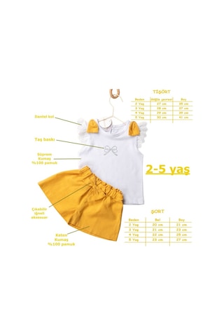 Novy Baby Fiyonklu Taş Baskılı Tshirt Şortlu Kız Çocuk 2'li Takım 2-5 Yaş