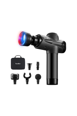 Terraıllon - Gun Masaj Uzmanı - Çok Bölgeli Masaj Tabancası, 20 Hız 2800-3200 Rpm, Dijital Ekran, Entegre Zamanlayıcı, 5 Silikon Aparat, 1 Sıcak-soğuk Dahil, Usb-c, Dahil. Kasa, Siyah