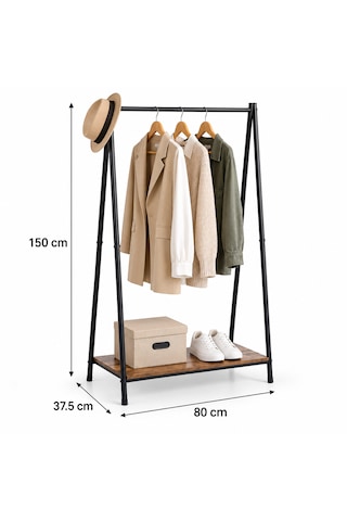 Raflı Vestiyer Askılık Metal Elbise Askılığı Açık Gardırop Kıyafet Askısı Siyah 80x37,5x150 Cm