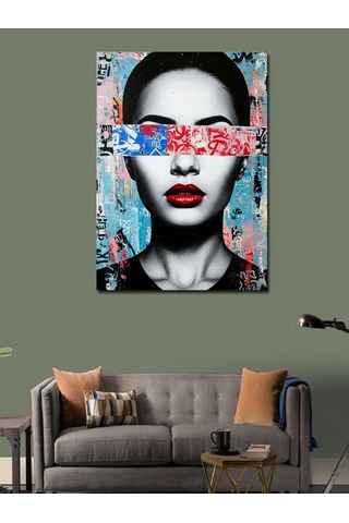 Kanvas Tablo Soyut Yüz Ve Kırmızı Bantlı Sanat 100cmx140cm