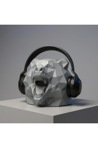 Happy3dworld Ayı Figürlü Kulaklık Standı, 3d Baskı Low Poly Masaüstü Heykel