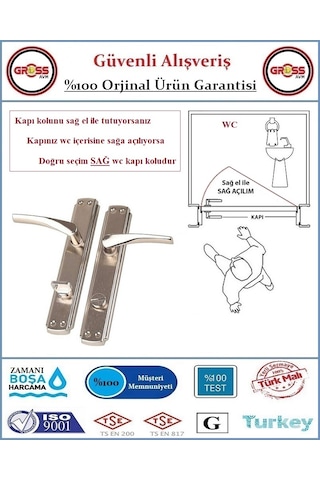Bravo Wc Banyo Kapı Kolu - Nikel Kaplı - 1 Takım Ön Ve Arka - Sağ