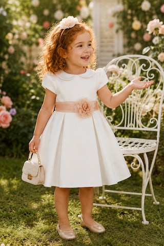 Babyhola Kız Çocuk Sade Beyaz Saten Abiye Elbise Balo Elbisesi 7152 Bej