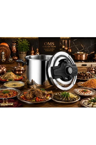 Oms Collection - Klipso 14 Litre İndüksiyon Taban Düdüklü Tencere 5106 - 14 - Siyah Gümüş - Siyah