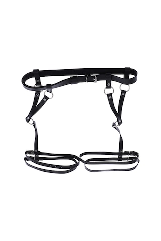 Dolıty Punk Pu Deri Koşum Jartiyer Kemer Ayarlanabilir Bel Bacak Siyah