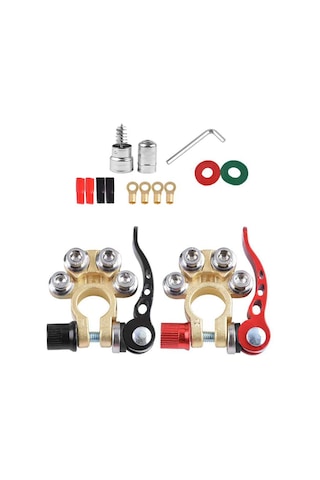 Aubyhe Tam Bakır Araç Aküsü Terminali Seti - 4 Yönlü Hızlı Bağlantı, Kaldırma Aracı Ve Temizleme Fırçası İçeren Çok Amaçlı Takım