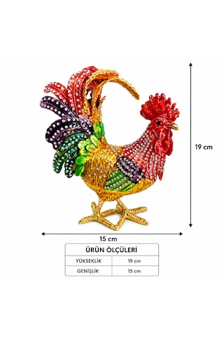 Kristal Taşlı Horoz Biblo Battal Boy 19x15 Cm Dekoratif Masaüstü Süsü Şans, Bereket Ve Güç Sembolü Hediyelik Ev & Ofis Dekoru Kırmızı