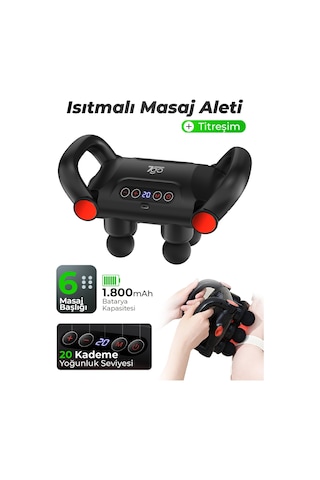 7go 7gmg5 Isıtmalı Masaj Tabancası 6 Başlıklı, 5 Modlu, 20 Kademeli, Lcd Ekranlı Titreşimli Masaj Siyah