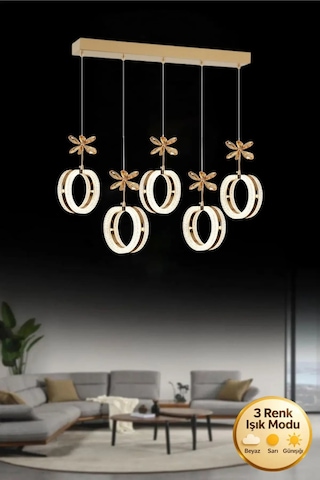 Lumia Lighting Zero Model 5"li Kristal Taşlı Gümüş 3 Renk Modu Ledli Salon Mutfak Oturma Odası Sarkıt Led Avize Gold