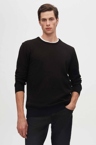 Regular Fit Siyah Tüylenme Yapmayan Bisiklet Yaka Triko Kazak Siyah