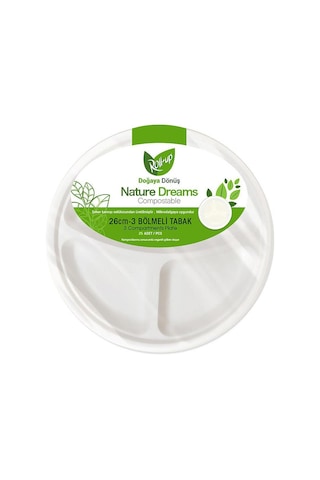 Roll-up Nature Ekolojik Karton Kağıt Tek Kullanımlık 3 Bölmeli Tabak - 26 Cm. - 250 Adetlik 1 Paket Beyaz