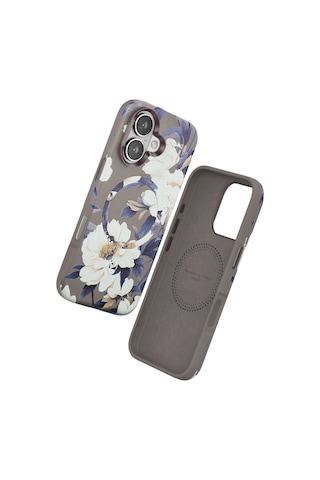 Durukar Apple, Uyumlu iPhone 16 Flower Series Magsafe Kapak - Gri