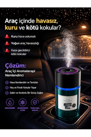 Araç İçi Hava Nemlendirici 120ml Yıldız Tavan Efektli Sessiz 300mah Şarjlı Araba Kokusu
