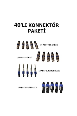 40 Lı Konnektör Seti Xlr Dişi - Erkek 6.35mm Jak Nl4 Speakon