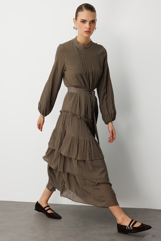 Mizalle Kat Pileli Maksi Haki Elbise Haki