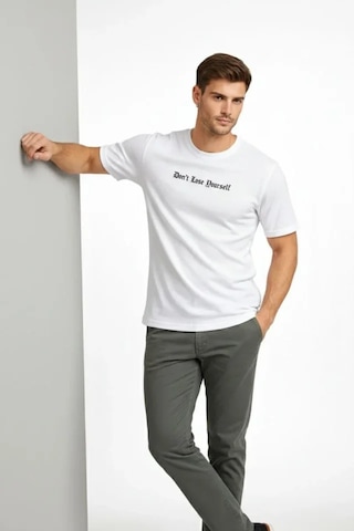 Veraura Lifestyle Erkek Wafıl Kumaş Tişört Regular Kalıp Bisiklet Yaka Baskılı Günlük Basic T-shirt - Beyaz