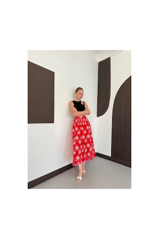 Verymoda Nakışlı Etek D2914 Kırmızı