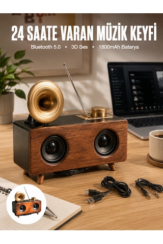 Çalar Radyo Müzik Kutusu Nostaljik Hoparlör Speaker - 5000