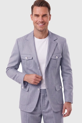 Deepsea Erkek Mavi Safari Ceketli Slim Fit 2'li Takım Elbise Pileli Duble Paça Pantolon 2600723