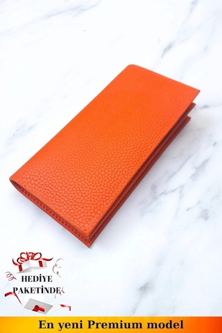 Telefon Bölmeli Unisex Turuncu Cüzdan Mıknatıslı Ve El Bantlı Büyük Paraportföy El Çantası Turuncu