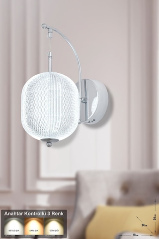 Torino Power Ledli Modern Lüks Duvar Aplik 3 Renk Sarı-beyaz-gün İşığı - Krom Krom