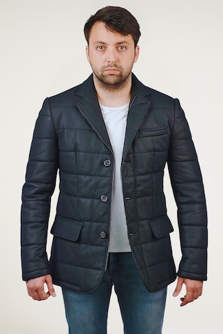 Derije Silva Hakiki Deri Erkek Tafta Lacivert Şişme Blazer Ceket Lacivert