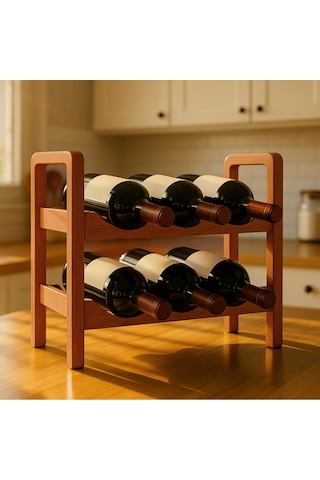 2 Katlı Ahşap Şaraplık Şık Modern Tasarım Şişe Rafı Yıllandırma