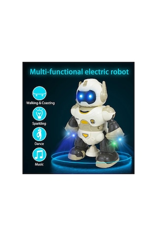 3d Disko Işıklı Ve Müzikli Dans Eden Elektronik Robot Oyuncak Piller Hediye 19 Cm.