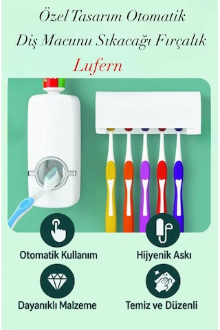 Özel Tasarım Otomatik Diş Macunu Sıkacağı Fırçalık Ev İş Yeri Ana Okul Kreş Hijyenik Askı Pratik Çok Renkli