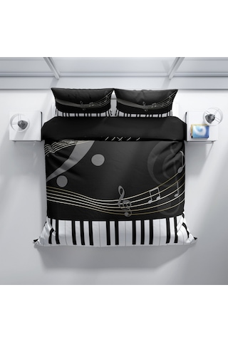 Cattleya Piano 3D Pamuk Saten Çift Kişilik Nevresim Takımı Çok Renkli