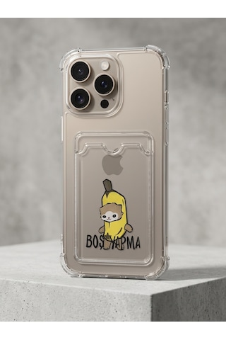 Apple Uyumlu iPhone 16 Pro Max Boş Yapma Muz Detaylı Kart Bölmeli Şeffaf Telef