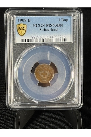 Pcgs Ms63bn Sertifikalı 1908 B İsviçre 1 Rappen Koleksiyonluk Bronz Para