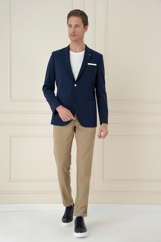 Efor Slim Fit Torba Cep Esnek Spandex Karışımlı Düz Lacivert Blazer Ceket C 696 Lacivert