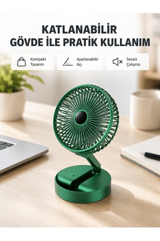 Şarjlı Katlanabilir Mini Fan 3 Kademe Hız Ayarı, Taşınabilir Ta