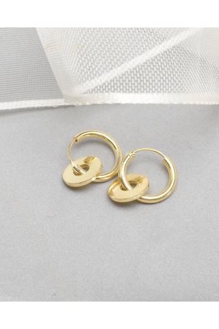 Brezza Lusso Jewelry 18k Serie Oro Sallantılı Halka Kadın Gümüş Küpe 14 Mm