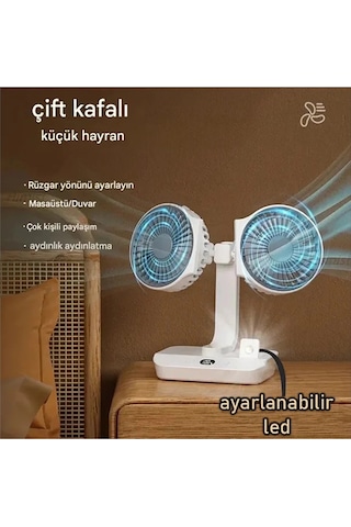 Just Cheap Store Masaüstü Dijital Ekranlı Çift Fanlı Led Işıklı Soğutucu Fan Ev Ofis Şarjlı Vantilatör