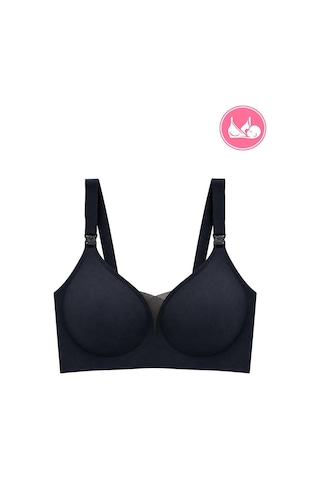 Cottonill Seamless Bra - Nuvia Siyah Lazer Kesim Klipsli Önden Açılabilir Rib Dokulu Dikişsiz Emzirme Sütyeni