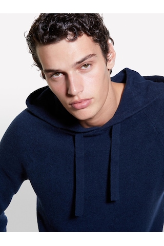 Sisley Pamuk Karışımlı Kanguru Cepli Kapüşonlu Sweatshirt Erkek Soluk Lacivert Sweatshirt - 324a1qpss200q